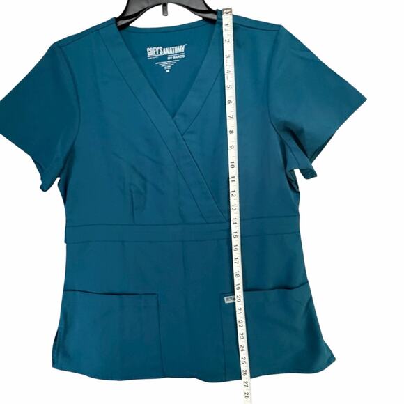 Greys Anatomy Barco Riley Scrub Top M Bahama Blue 3 Pocket Mock Wrap Medical - Picture 6 of 11